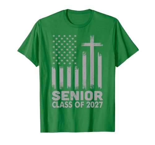 Senior Class of 2027 USA Flag Christian Graduation 2027 T-Shirt, Men, Kelly Green, Large
