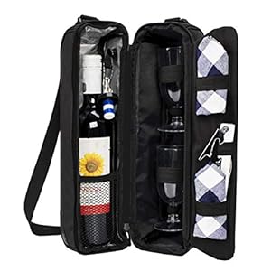 ALLCAMP Wine tote Bag with Cooler Compartment，Picnic Set Carrying Two sets of tableware