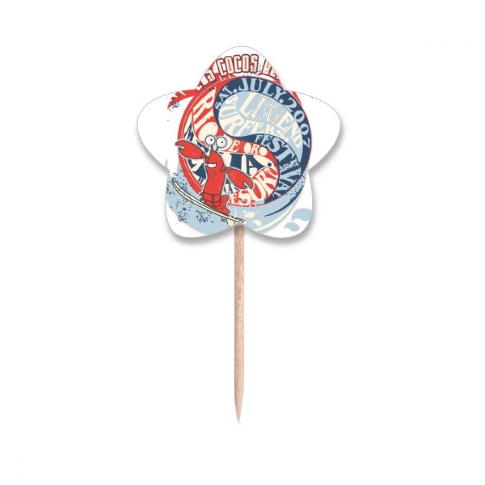 Drapeaux cure-dents homard avec motif étoile de mer en bois naturel