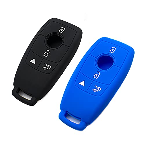 EYANBIS Silicone Key Fob Cover Fit for Mercedes Benz 2017-2021 E-Class 2018-2021 S-Class W213 2019-2021 A-Class C-Class G-Class | Car Accessories | Remote Key Protection Case - Black & Blue