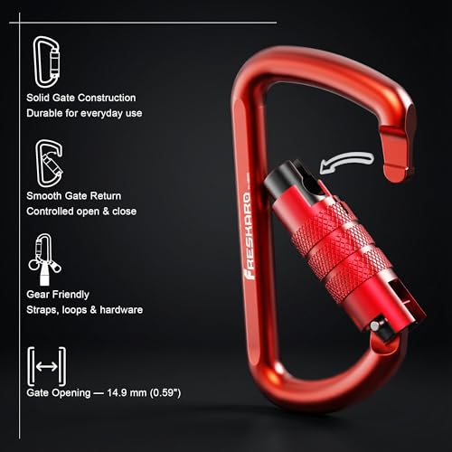 Image of FresKaro 3inch 12kN-2698lbs Auto Locking Carabiner Clips, Solid D Shape, Heavy Duty 7075 Aluminum, Lightweight 1.09oz, Rust Proof, for Hammock, Hiking, Dog Leash, Keychain etc., Multi-Colors