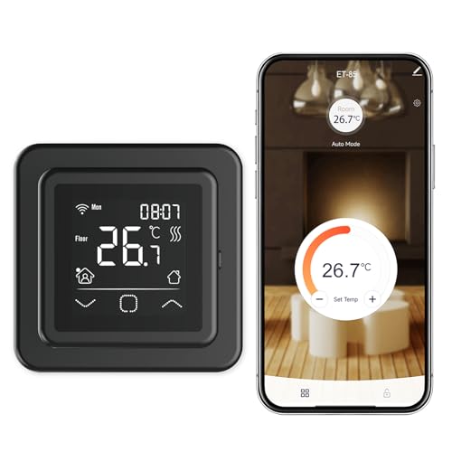 HEATIT Programmable Thermostat, WiFi Smart Thermostat for Electric Radiant Floor Heating with Touchscreen, 85V-265V Wide Voltage Range, Dual Sensing, Black