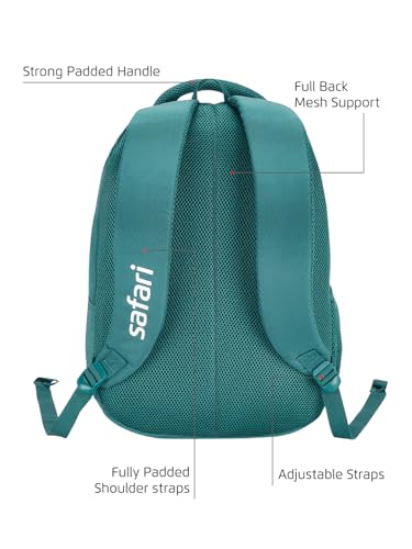 Image of Safari Hustle 30L School Backpack For Boys And Girls, Travel /Office Bag For Unisex, College Bag, Casual Printed 3 Compartment With Bottle Holder And Front Pocket, Turquoise