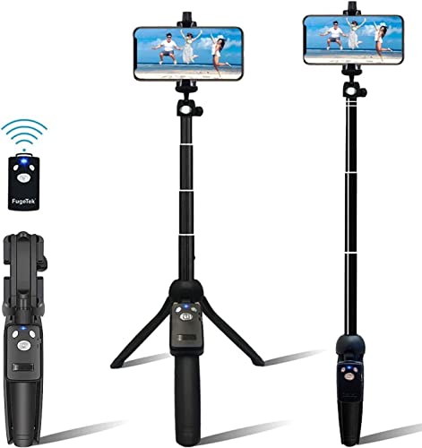 Fugetek 42' Compact Selfie Stick & Tripod, Extendable, Wireless Bluetooth Remote, Lightweight Aluminum, Travel Ready, Compatible with iPhone 14 13 12 Pro Xs Max Xr X 8Plus 7 & Android