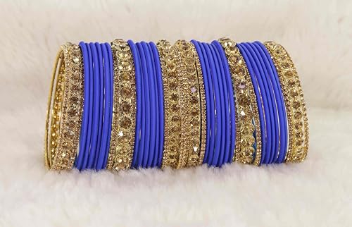 Image of NMII Non-Precious Metal Base Metal and Studded Zircon Gemstone and Matte Finish Worked Bangle set for Women /Girls