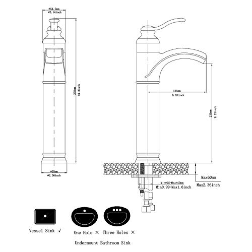 Bathfinesse Vessel Sink Faucet Oil Rubbed Bronze Waterfall Tall Bathroom Faucets Vanity Sink Commercial Deck Mount Single Handle One Hole Lavatory Mixer Tap Supply Lines Hose Lead-Free #TOP1
