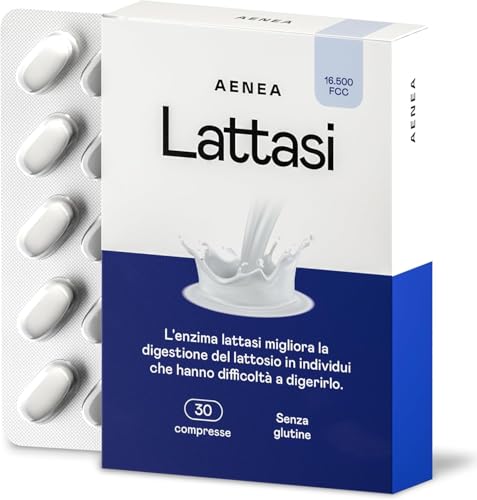 Lactasa - Tabletas de efecto inmediato 16500 FCC, 30 Cpr, enzima lactasa de alta dosis para intolerancia a la lactosa, pastillas de lactosa para la digestión, fabricadas en Italia y seguras