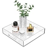 Cilinta Home Decorative Coffee Table Tray, 10'x10' Elegant Acrylic Serving Trays with Handles Works for Eating, Breakfast, Makeup Drawer Organizer,Bathroom Vanity Table,Ottoman Tray, Clear