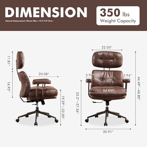 Image of High Back Executive Office Chair with Comfortable Deep Seat,Brown Mid Century Modern Office Chairs,Ergonomic Big and Tall Computer Desk Chair with Lumbar Support(Dark Brown Suede)