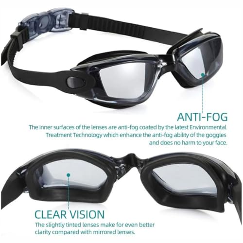 Image of First Lens Swimming Combo Pack with Anti-Fog Goggles, Swimm Cap & Protective Soft Storage Case - Clear Goggle + Aquawave Cap + Yellow Purple Case
