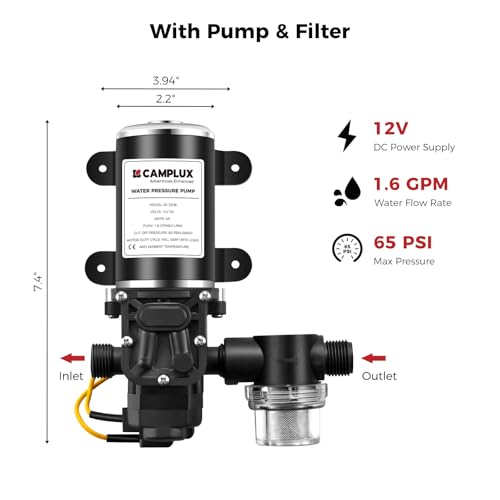Image of Tankless Water Heater, CAMPLUX 1.58 GPM Propane Portable Water Heater With Pump Kit, Gray, BW158GP60