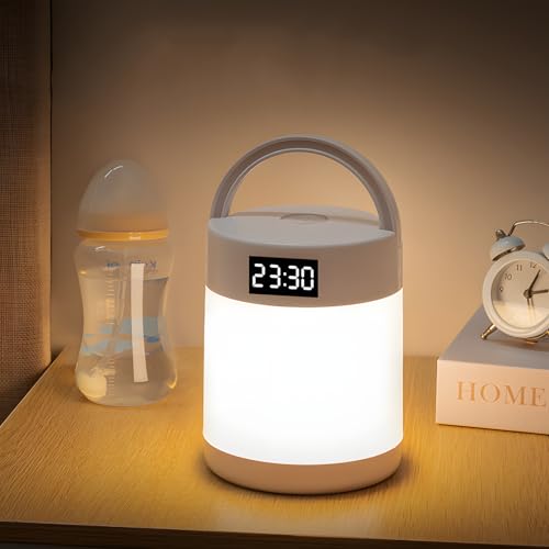 FKNY 授乳ライト ナイトライト 時計付 ベッドサイドランプ 間接照明 おしゃれ 調光調色 タイマー機能 4800mAh大容量 USB充電式 RGB 授乳/おむつ替え用 タッチセンサー LED 目に優しい ルーム 枕元 ランプ 常夜灯 寝室 出産祝い ギ