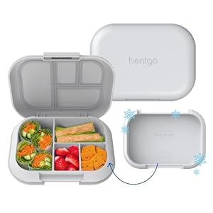 Bentgo Chill Kids Leak-Proof Lunch Box – 4-Compartment Bento Box with Built-In Ice Pack, 3.3 Cup Capacity, PFAS & BPA-Free, Microwave & Dishwasher Safe, Ideal Size for Ages 3 to 7 (Gray)