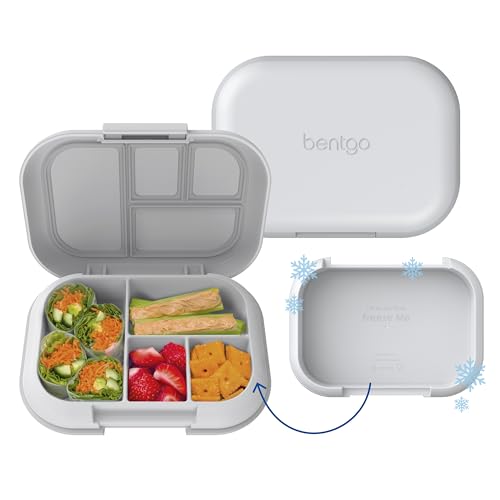 Bentgo Chill Kids Leak-Proof Lunch Box – 4-Compartment Bento Box with Built-In Ice Pack, 3.3 Cup Capacity, PFAS & BPA-Free, Microwave & Dishwasher Safe, Ideal Size for Ages 3 to 7 (Gray)