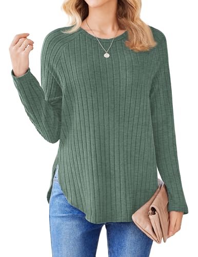Image of Winter Tunic Tops for Women Loose Fit Dressy Crew Neck Pullover Basic Sweaters for Women 2025 (G,L) Green
