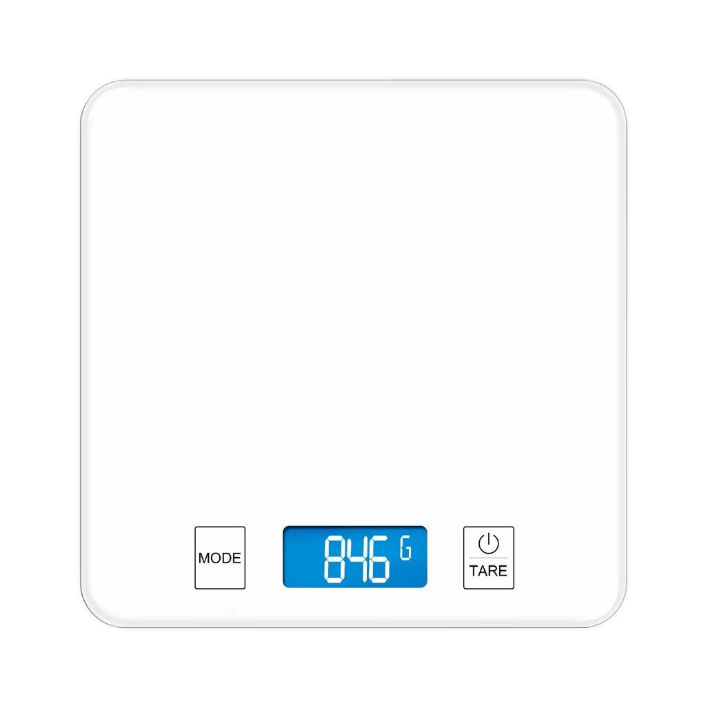 Digital Kitchen Scales, Advanced Touch Scale Tempered Glass Electronic Food Scales with LCD Backlight Tare Auto Off Function (White 200 * 200 * 21mm)