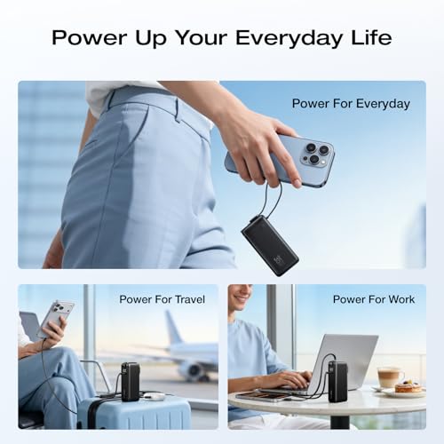 EF ECOFLOW Rapid 3-in-1 Portable Charger, 10,000mAh Power Bank with Built-in USB-C Cable and Foldable Wall Plug, 30W Max Battery Pack, Travel Essentials for iPhone 17/16/15 Series, Galaxy, MacBook - image 7