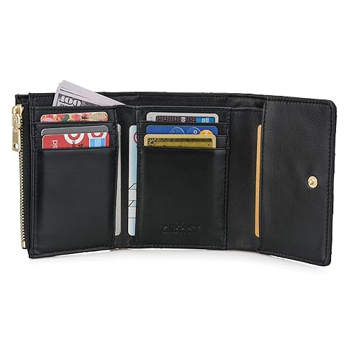 Luxury Quilted Leather Short TriFold Small Compact Wallet Credit Card Holder Coin Purse Business Card Holder Gift for Girl Women Black4