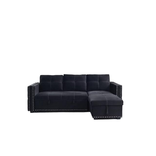 Sectional Sofa with Pulled Out Bed 2 Seats Sofa and Reversible Chaise with Storage
