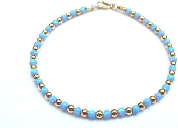 LKBEADS Blue Opal Bracelet with Gold Plated Clasp – 3mm Round Beads – Smooth Cut – 7 inch – Healing, Fashion, Gift, Spiritual, Yoga|LK_STACK_01522