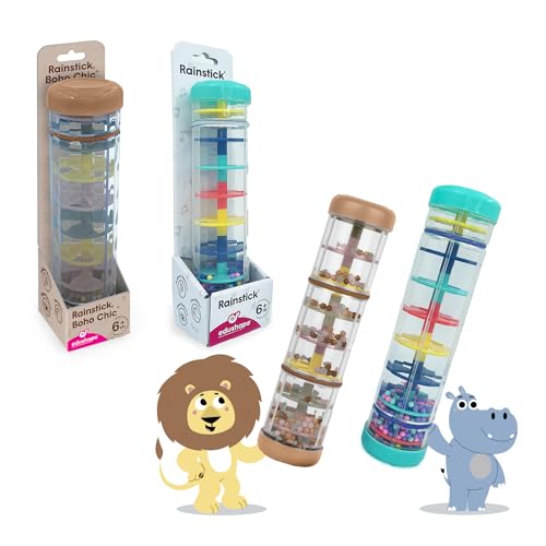 Edushape Rainsticks 8 Inch - Set of 2 Rainmaker Toys for Babies, Sensory Tubes Musical Instrument, Rain Stick Baby Toy for Soothing Rain Sounds, Perfect Tummy Time Toys, Engaging Toddler Sensory Play