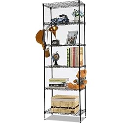 Estanteria 6 Huecos Conforama Himimi 6 Estantes Estantería, 6 Baldas Estantería de Alambre, Estantería de Cocina,Estantería en Metal con Ganchos Laterales, Cromado, 54 x 29 x 160 cm, Negro