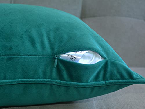 Lutanky Peacock Green Velvet Cushion Covers 30 x 50 cm Decorative Rectangle Throw Pillow Covers (Pack of 2) Soft Oblong Piped Pillowcases for Sofa Bedroom with Invisible Zipper 12x20 Inch - Image 4