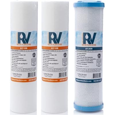 RV Water Filter Store AA1209 Essential System Water Filter Refill Kit - 2-Pack 1 Micron Sediment Filters, 1-Piece 0.5 Micron Carbon Block Filter - Replacement Cartridges - Set of 3
