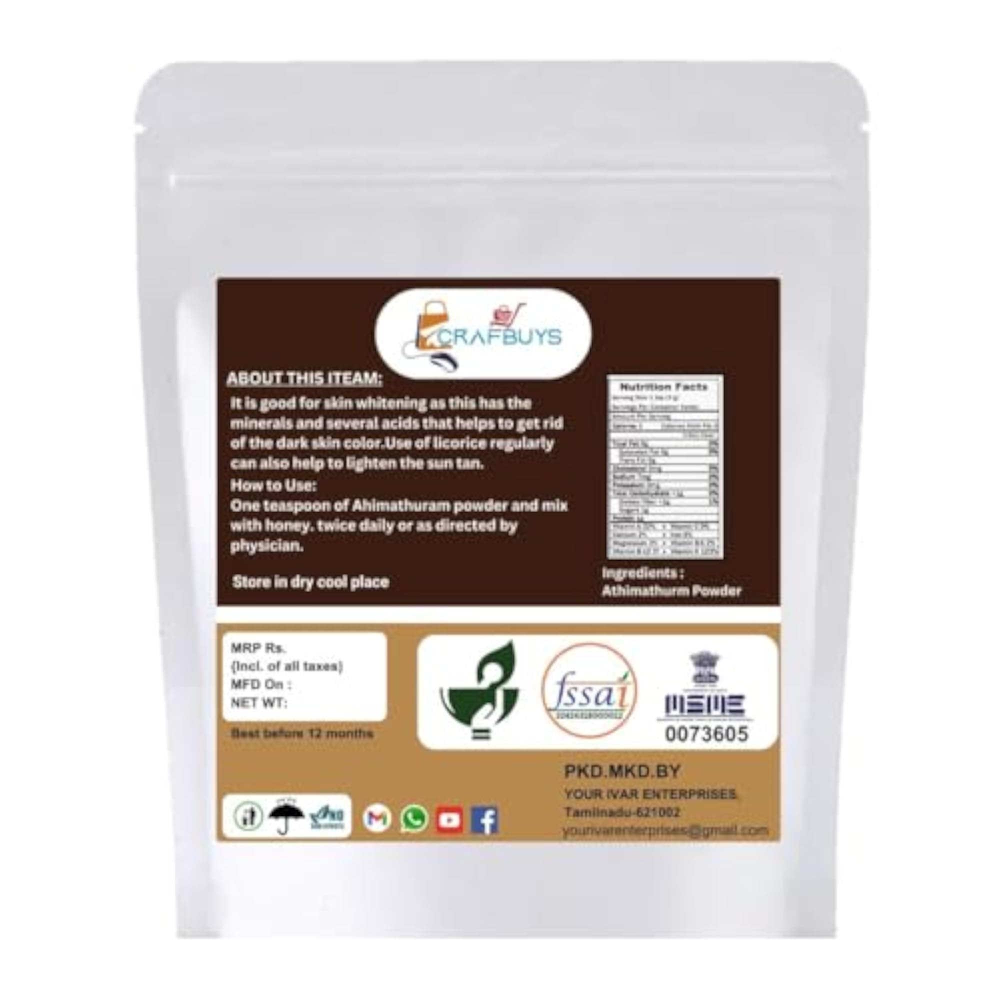 Crafbuys Herbal Licorice Mulethi Stick Root 100g