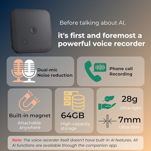 Image of FoCase Note AI Voice Recorder, Transcribe, Summarize & Translation with AI, APP Control, 64GB Storage, Support 112 Languages, Ultra-Slim Magnetic Dictaphone Note Taker for Calls, Lectures and Meetings