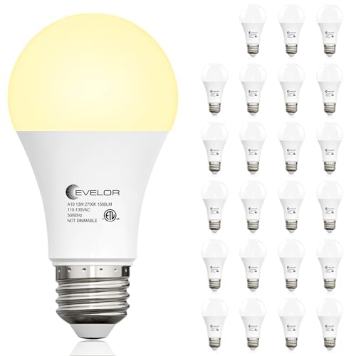 evelor 24-Packs A19 LED Light Bulbs 100 Watt Equivalent 2700K Soft White Bright Bulbs Efficient 13W 1500 Lumens E26 Base Non-Dimmable 15000-Hour Lifespan for Bedroom Living Room Office