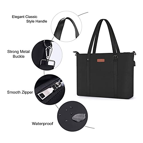 MOSISO USB Port Laptop Tote Bag (17-17.3 inch), Large Woman Organizer Work Business Office Travel Shopping Teacher Shoulder Bag Portable Carrying Handbag Compatible with MacBook & Notebook, Black3
