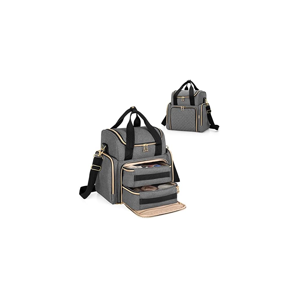LUXJA-Travel-Makeup-Bag-with-2-Removable-Cases-Cosmetic-Bag-with-Multiple-Storage-Sections-Patent-Pending-Gray