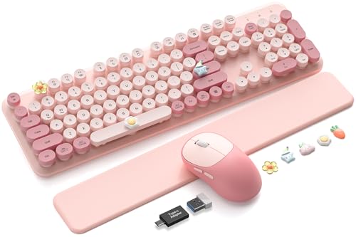 Wireless Keyboard and Mouse Combo, Typewriter Keyboard, Magnetic Wrist Rest