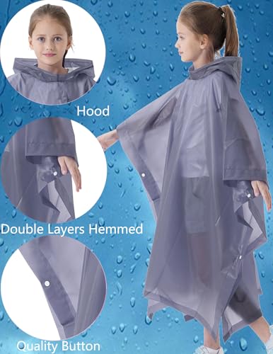 Image of Rain Poncho for Kids(2 Pack) Waterproof Reusable EVA Raincoat One Size Rain Jackets for Children,Boys and Girls