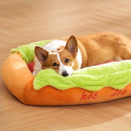 Cama para perros perrito caliente talla M con base antideslizante lavable 8