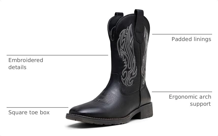 Image of Jousen Cowboy Boots for Men Embroidery Men's Western Boots Retro Square Toe Mens Boot Botas Vaqueras Para Hombre