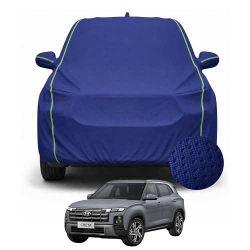 Image of Pivalo Premium Car Cover for Hyundai Creta 100% Waterproof All Weather Protection Dustproof 3 Layer PP & Soft Cotton Inner Lining Fabric Tripple Stitched Secure Fit Full Body Cover (Tiebond Blue)