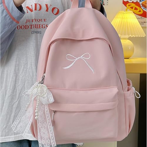 1PC Small Japanese Backpack With Bow Charm, Lightweight Cute Double-Shoulder Bag, For Daily Commute, Student Use3