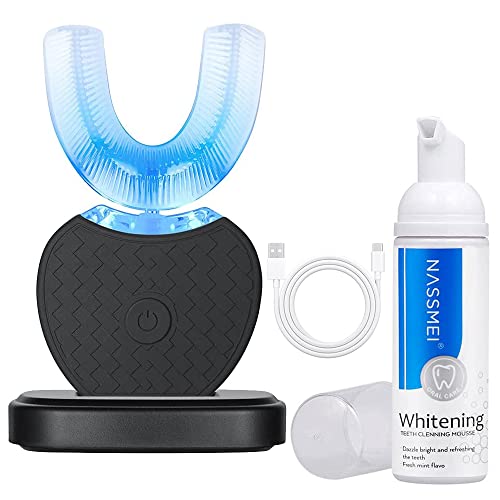 Automatic Ultrasonic Toothbrush U-Shaped 360 Electric Toothbrush for Adults Smart Electric Toothbrushes for Travel Home Dual-use USB Charging (Black)