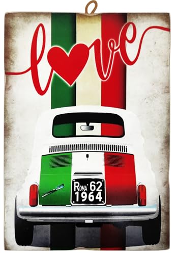 KUSTOM ART Quadro da Parete Serie Auto Epoca 500 Tricolore Love Stampa su Legno 25x18 cm.