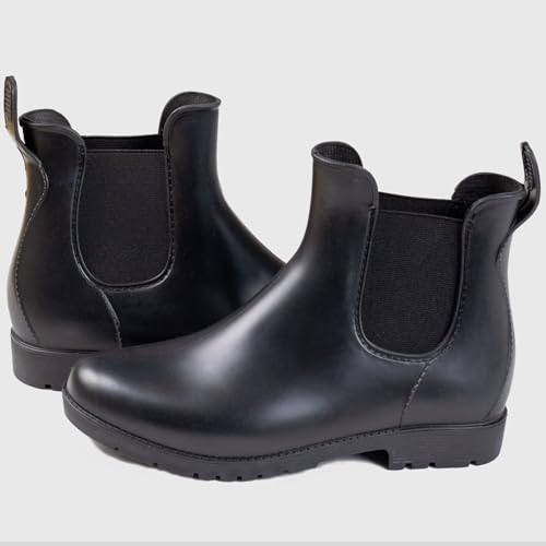 Chelsea Boots for Women Waterproof Rain Boots Slip On Flat Heel Chelsea Booties Outdoor Shoes Short Ankle Rainboots for Ladies 6