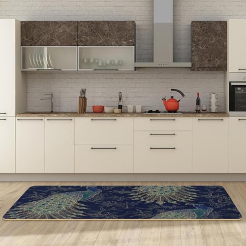 Lot de 2 tapis de cuisine paons antidérapant absorbant lavable - 3