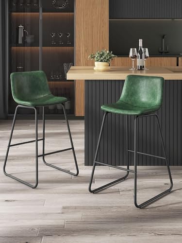 Image of 26in Bar Stools Counter Height Chairs Set of 2 (Green)