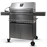 Premio XL III All in One - großer Grillwagen BBQ Holzkohlegrill aus rostfreiem Edelstahl mit doppelwandigen Deckel - Made in Germany, mit Drehspieß & Backburner, Grillfläche: 71 x 43 cm