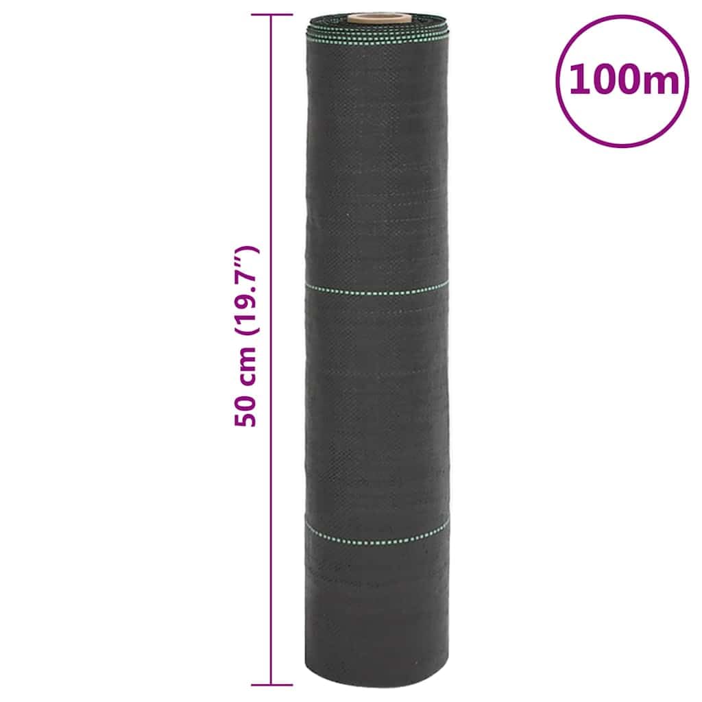 Fieltro negro para malas hierbas, 0,5 x 100 m, polipropileno para jardín, con cinta resistente, permeable al agua y transpirable, versátil como tejido de suelo y protección contra malas hierbas