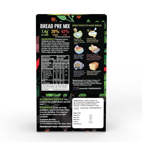 Image of Ketolab Natural Flavor Keto Bread Pre-Mix,300 Gms,1 Pack,1.3G Net Carb&5G High Protein /Slice,Identical To Regular Bread,Ultra Low Carb,Pre-Biotic High Fibre,Low Glycemic Index(Gi), Diet&Weight Loss