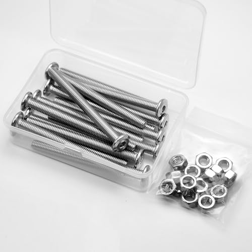 (15 pcs) M6 x 60mm Flat Round Hexagon Socket Head Screws Bolts and Nuts Set 304 Stainless Steel 18-8, Silver, M6x60mm (15 Pieces) - Image 3