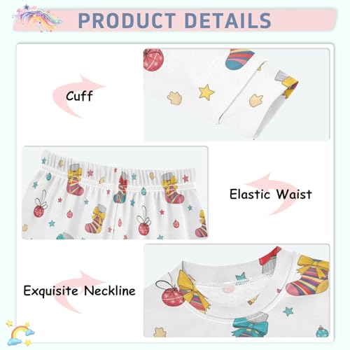 Pajama Sets Long Sleeve Colorful Christmas Socks Pattern Soft Comfy Sleepwear 2 Piece PJS 3-8T4