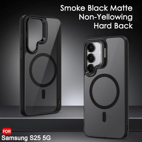 Image of TheGiftKart Hybrid Matte Frosted Back Cover Case for Samsung Galaxy S25 5G | Built-in Stand | Shockproof Hard Case Cover for Samsung Galaxy S25 5G (PC & TPU, MagSafe Compatible, Translucent Black)